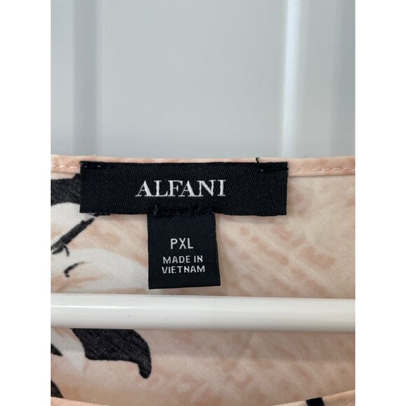 Alfani Blouse Size XL Petite Floral Crochet Trim V Hem Top Pink Black Bohemian - Picture 6 of 8